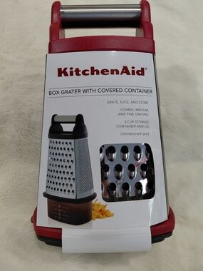 NWT KitchenAid Box Grater with Covered Container - Red/Black